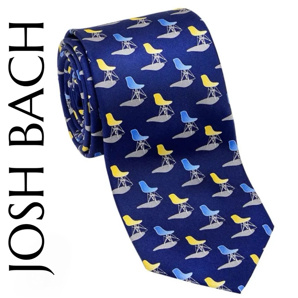 Josh Bach Mid-Century Modern Chair Unique Men’s Silk Necktie Blue yellow